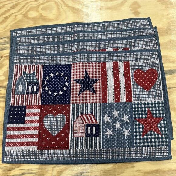 Americana Tapestry Placemats, 12”x18” Stars And Stripes Flag USA Set Of 4 - Picture 3 of 4
